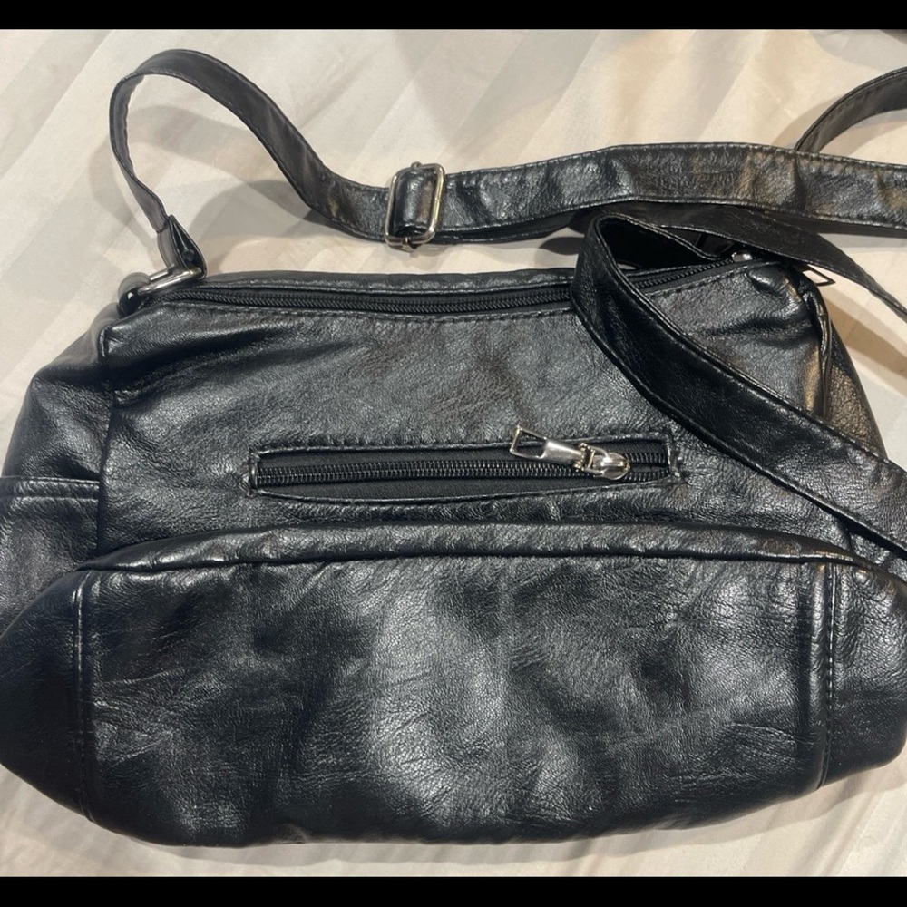 Black Faux Leather Crossbody Bag